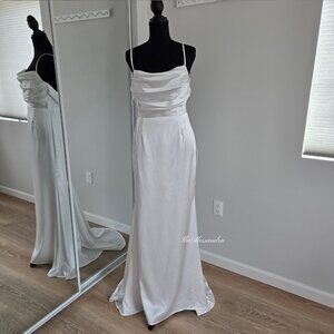 Lulus White Satin Backless Cowl Neck Maxi Dress Medium New With Tags Flaw Snags!
